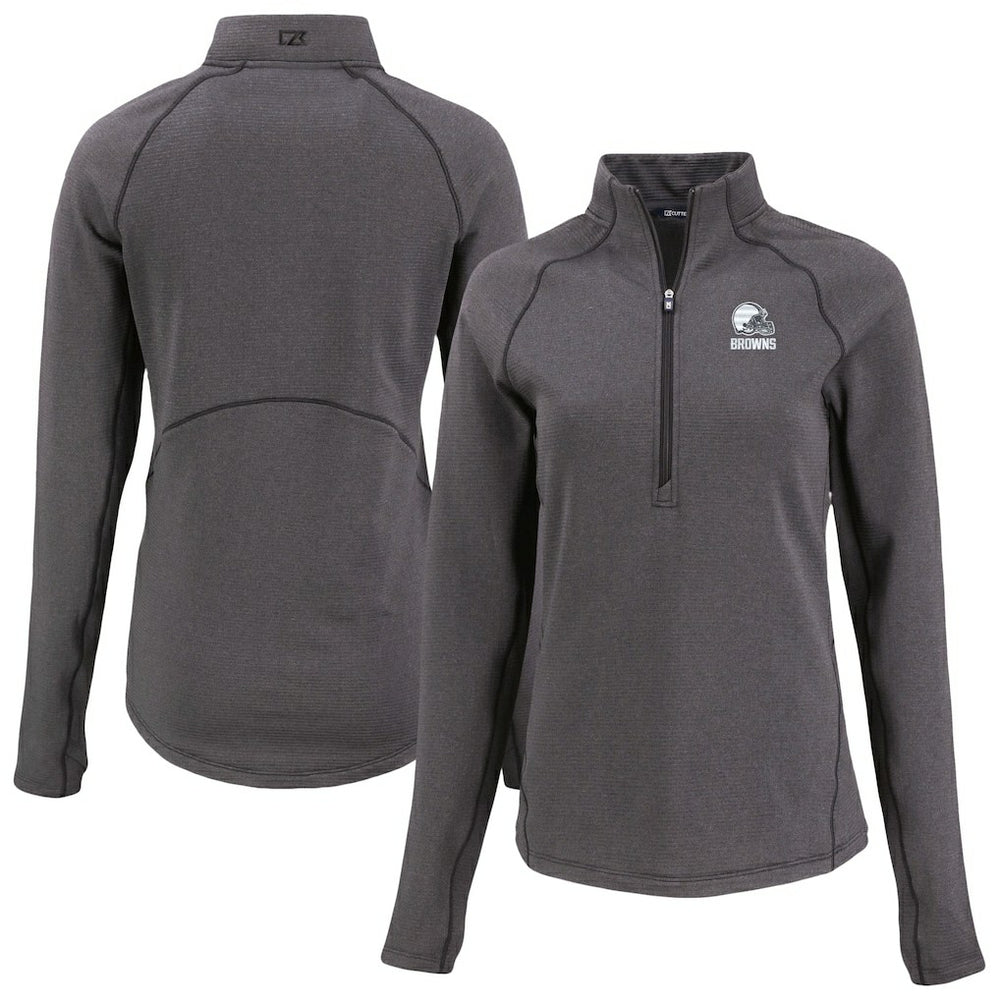 Cleveland Browns Cutter & Buck Women's Peshastin Eco Fleece Recycled Half-Zip Pullover Top Heather Black