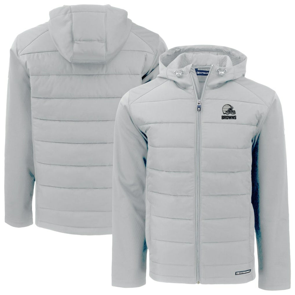 Cleveland Browns Cutter & Buck Evoke Hybrid Eco Softshell Recycled Full-Zip Hooded Jacket Gray