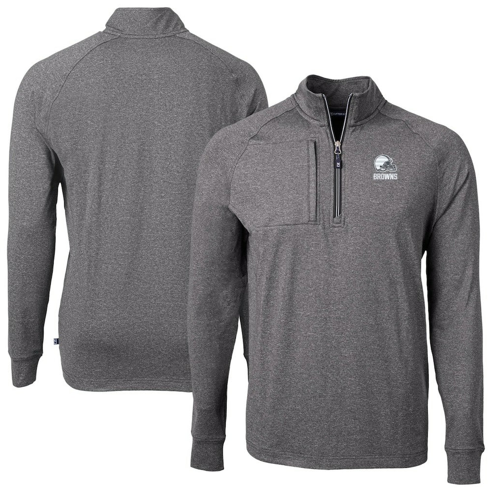 Cleveland Browns Cutter & Buck Big & Tall Adapt Eco Knit Quarter-Zip Top Heather Black