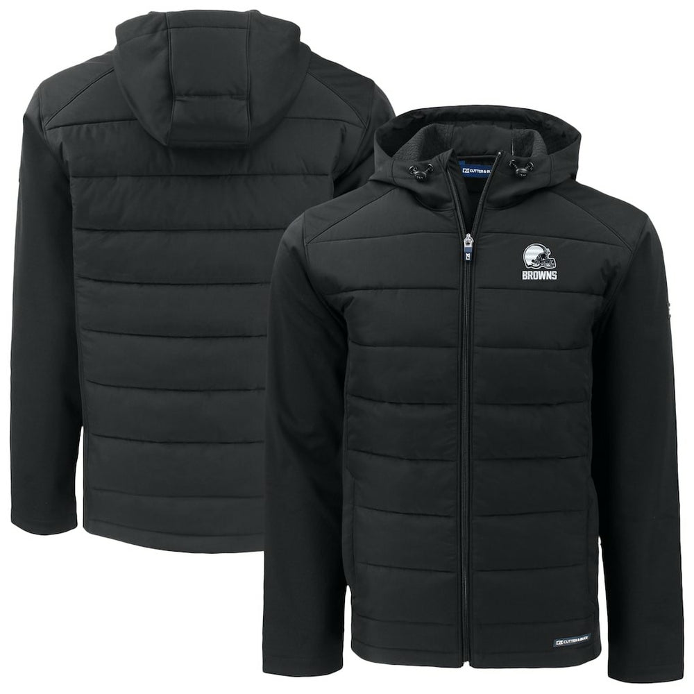 Cleveland Browns Cutter & Buck Big & Tall Evoke Hybrid Eco Softshell Recycled Full-Zip Hooded Jacket Black