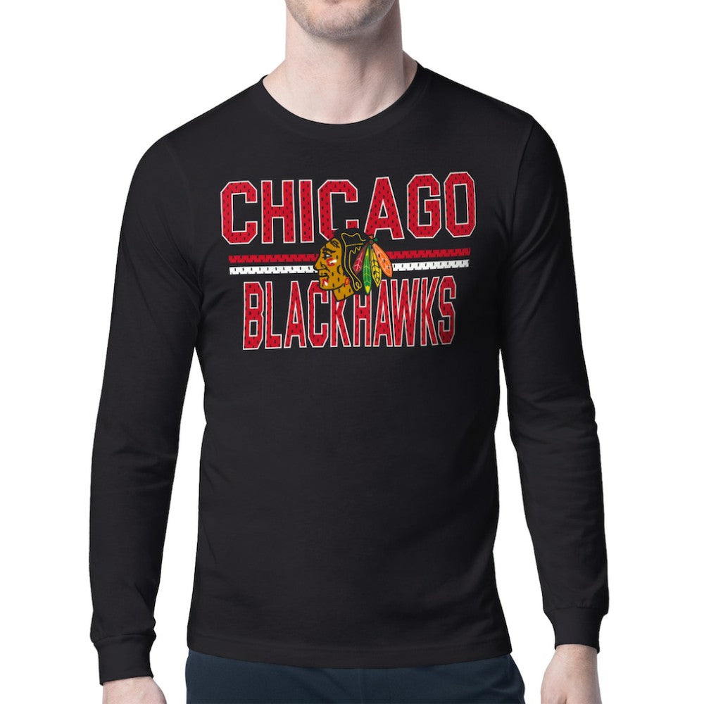 Chicago Blackhawks Starter Mesh Look Team Name Long Sleeve T-Shirt - Black - NHL 202296711