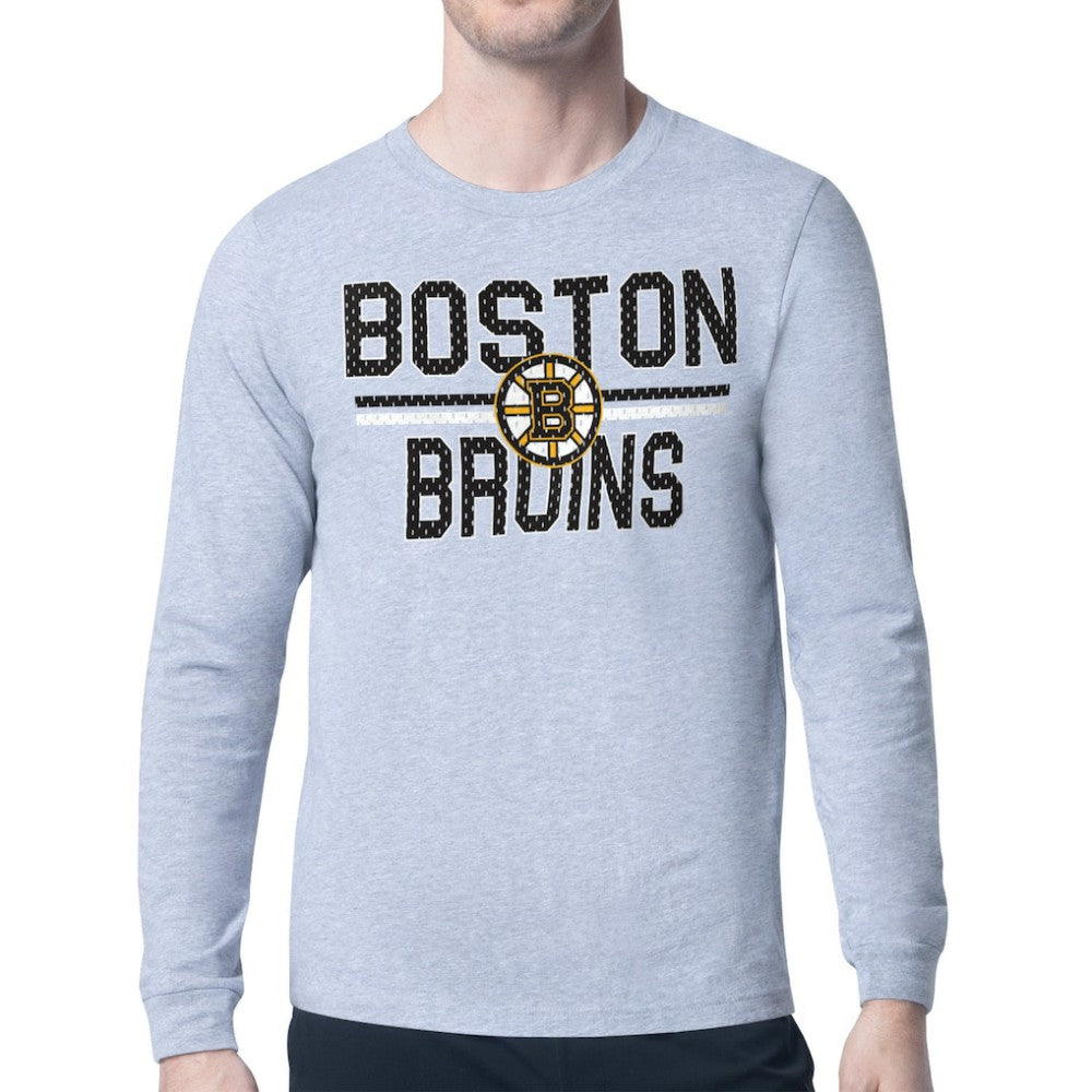 Boston Bruins Starter Mesh Look Team Name Logo Long Sleeve T-Shirt - Heather Gray - NHL 202296719