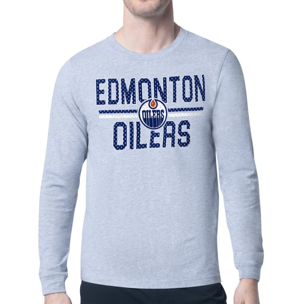 Edmonton Oilers Starter Mesh Look Team Name Logo Long Sleeve T-Shirt - Heather Gray - NHL 202296721