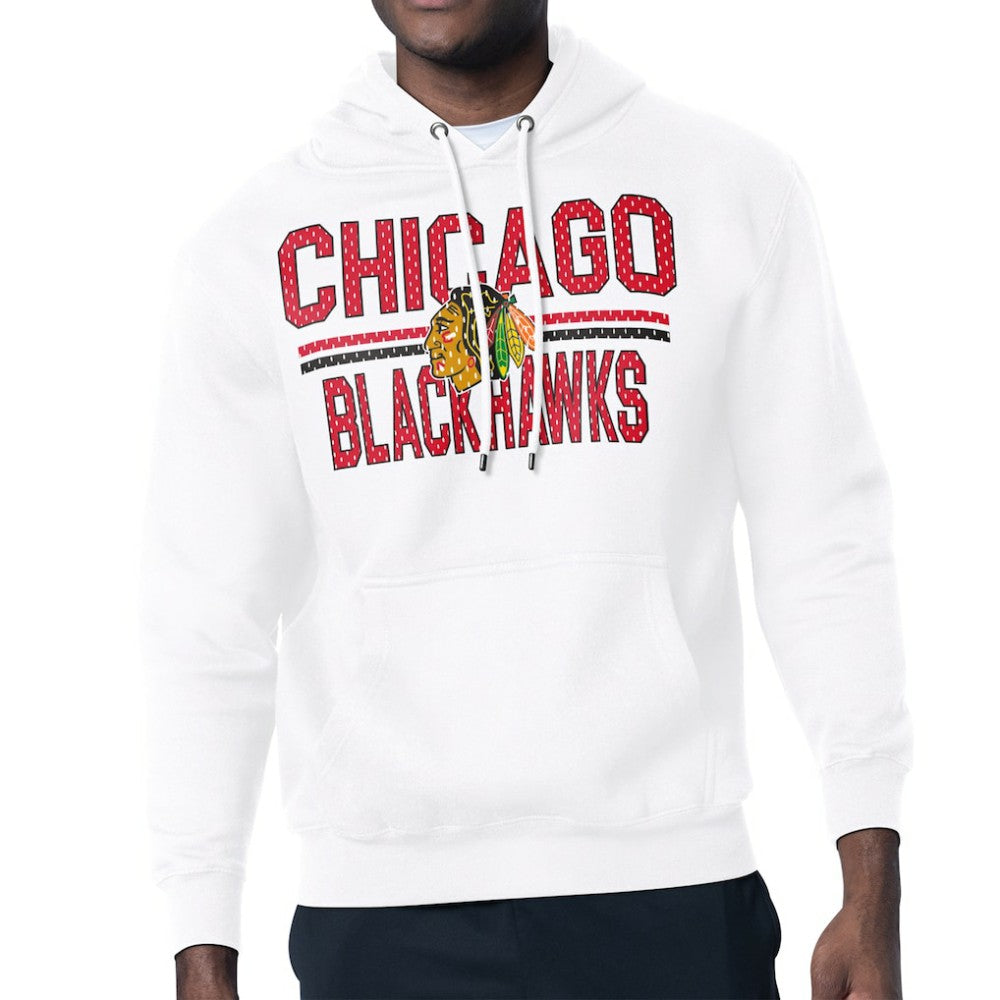 Chicago Blackhawks Starter Mesh Look Team Name Logo Tri-Blend Pullover Hoodie - White - NHL 202296831