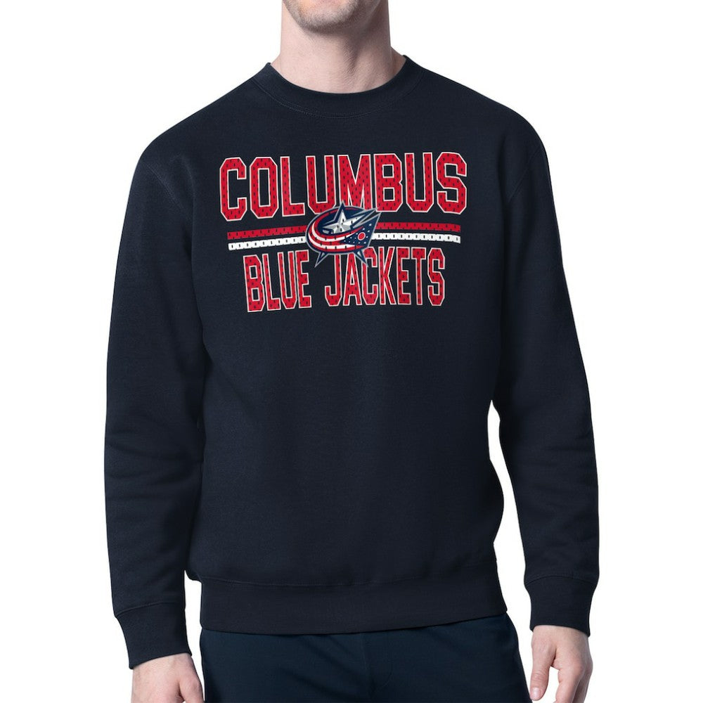 Columbus Blue Jackets Starter Mesh Look Team Name Logo Pullover Sweatshirt - Navy - NHL 202296901
