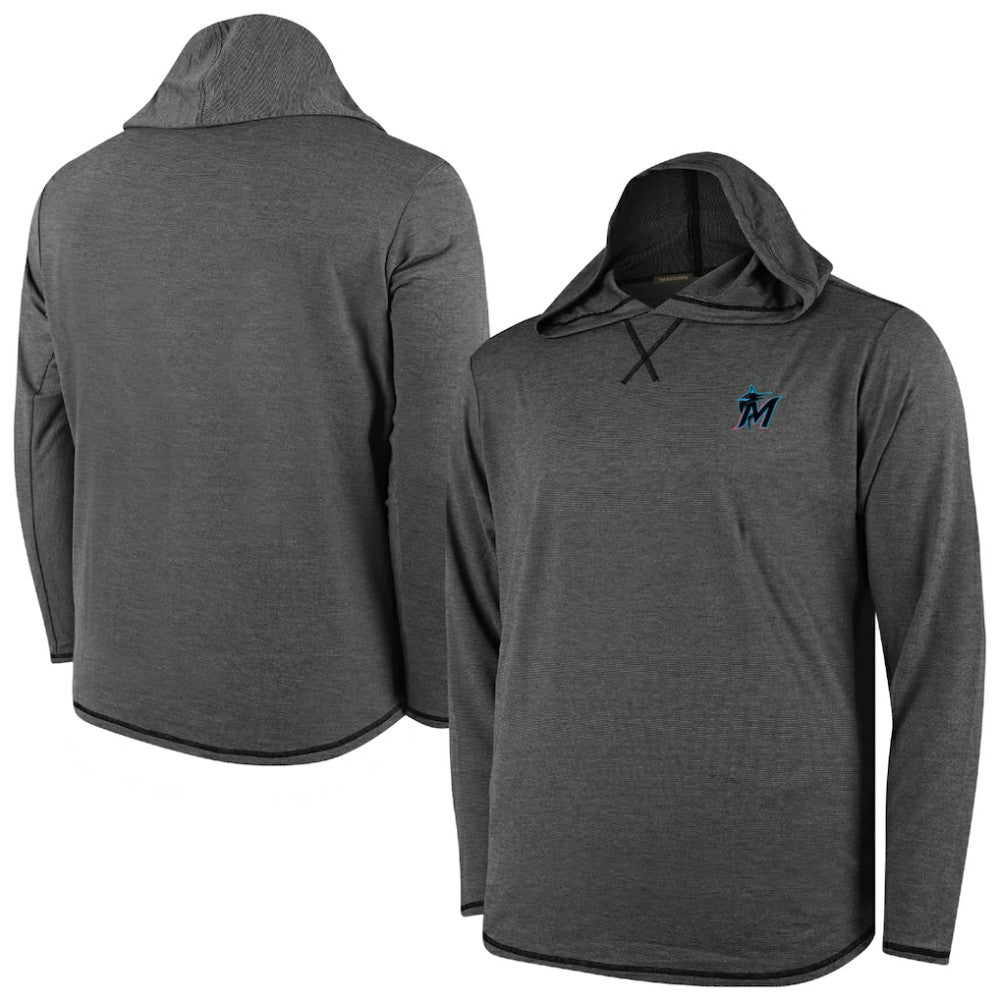 Miami Marlins Butter Stripe Tri-Blend Long Sleeve Hoodie T-Shirt - Black - MLB Lifestyle