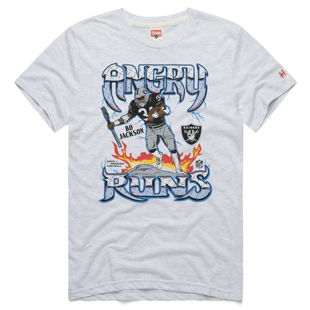 Bo Jackson Las Vegas Raiders Homage Unisex Retro Angry Runs Tri-Blend T-Shirt Ash