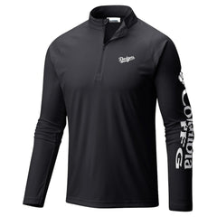 Los Angeles Dodgers Columbia Terminal Tackle Raglan Omni-Shade Quarter-Zip Pullover Top - Black - Columbia Sale