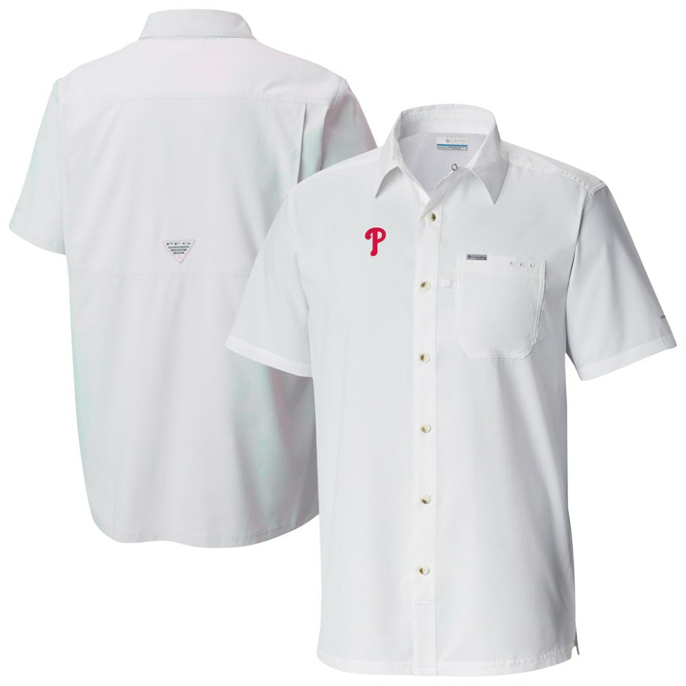 Philadelphia Phillies Columbia Slack Tide Omni-Wick Button-Up Camp Shirt - White - Columbia Discount