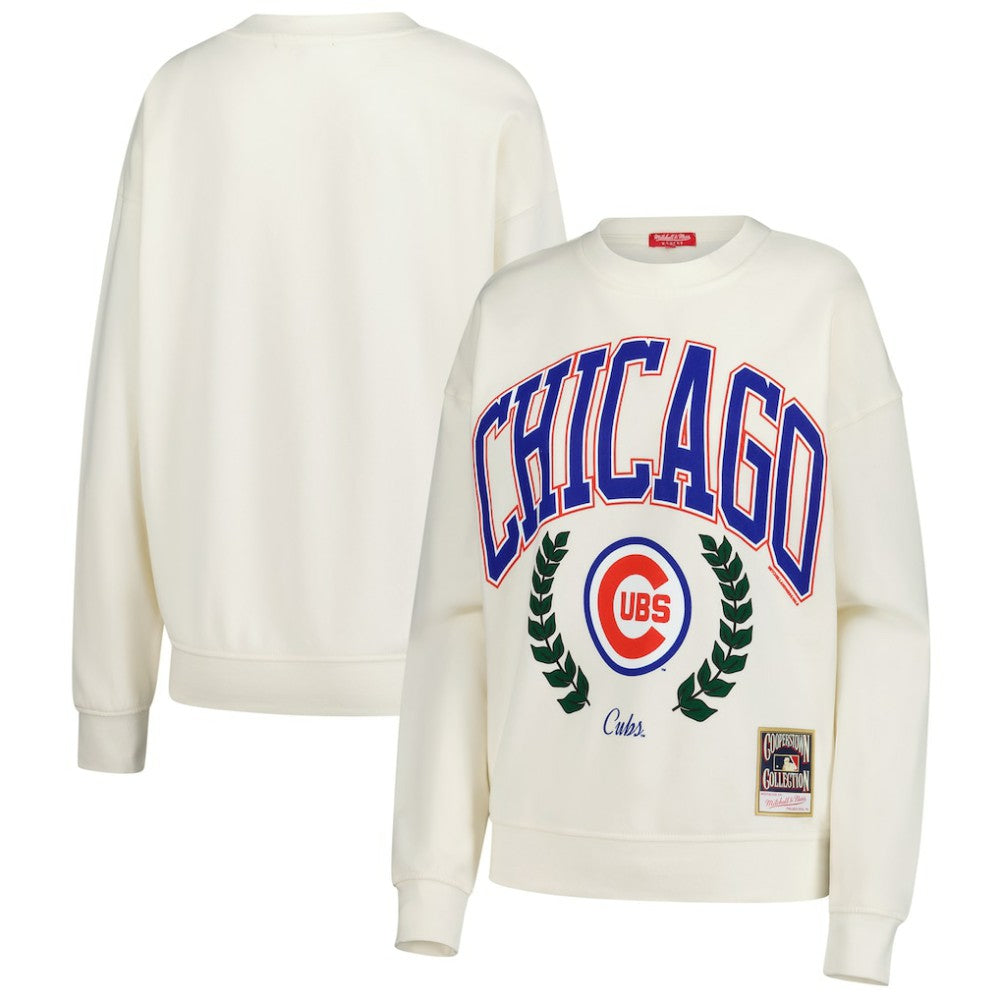 Chicago Cubs Mitchell & Ness Women's Cooperstown Collection Laurel Pullover Sweatshirt - Cream - Mitchell & Ness Sale