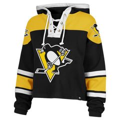Pittsburgh Penguins '47 Women's Cropped Superior Lacer Pullover Hoodie - Black - NHL 202318477