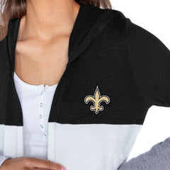 New Orleans Saints Gameday Couture Women's Tri-Blend Color Block Lightweight Cardigan Hoodie Black