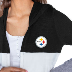 Pittsburgh Steelers Gameday Couture Women's Tri-Blend Color Block Lightweight Cardigan Hoodie Black