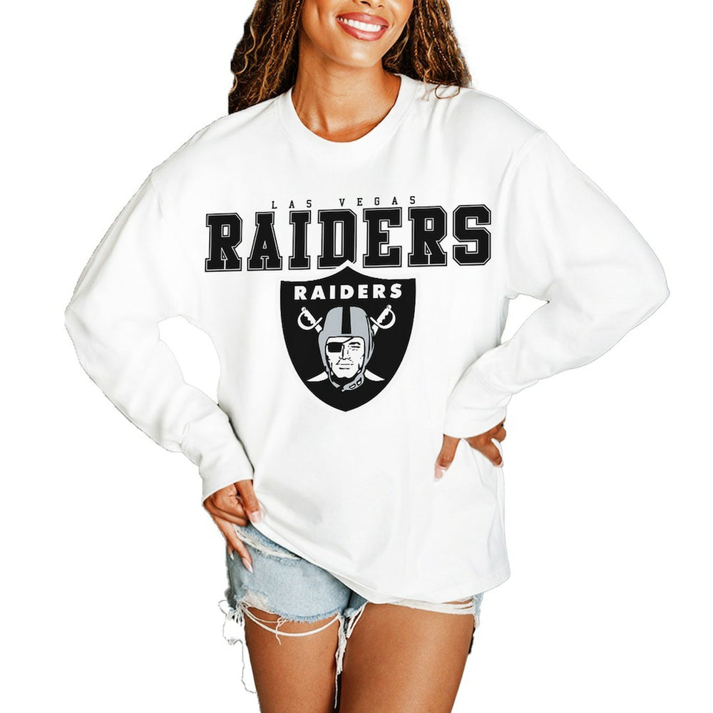 Las Vegas Raiders Gameday Couture Women's Big Goals Oversized Long Sleeve T-Shirt White