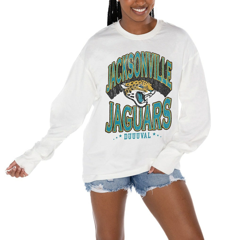Jacksonville Jaguars Gameday Couture Women's Time Out Oversized Long Sleeve T-Shirt White