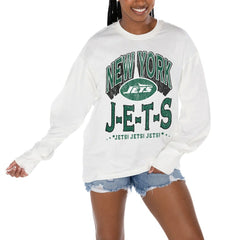 New York Jets Gameday Couture Women's Time Out Oversized Long Sleeve T-Shirt White