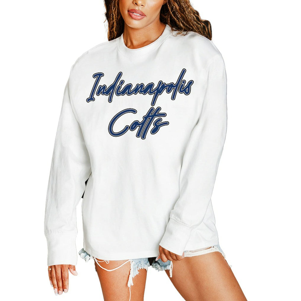Indianapolis Colts Gameday Couture Women's Classic Comeback Oversized Long Sleeve T-Shirt White