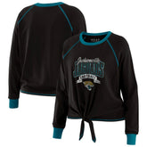 Jacksonville Jaguars WEAR by Erin Andrews Women's Plus Size Tie-Front Long Sleeve Top Black/Teal