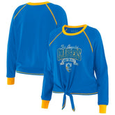Los Angeles Chargers WEAR by Erin Andrews Women's Plus Size Tie-Front Long Sleeve Top Powder Blue/Gold