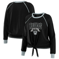 Las Vegas Raiders WEAR by Erin Andrews Women's Plus Size Tie-Front Long Sleeve Top Black/Gray