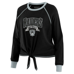 Las Vegas Raiders WEAR by Erin Andrews Women's Plus Size Tie-Front Long Sleeve Top Black/Gray