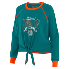 Miami Dolphins WEAR by Erin Andrews Women's Plus Size Tie-Front Long Sleeve Top Aqua/Orange