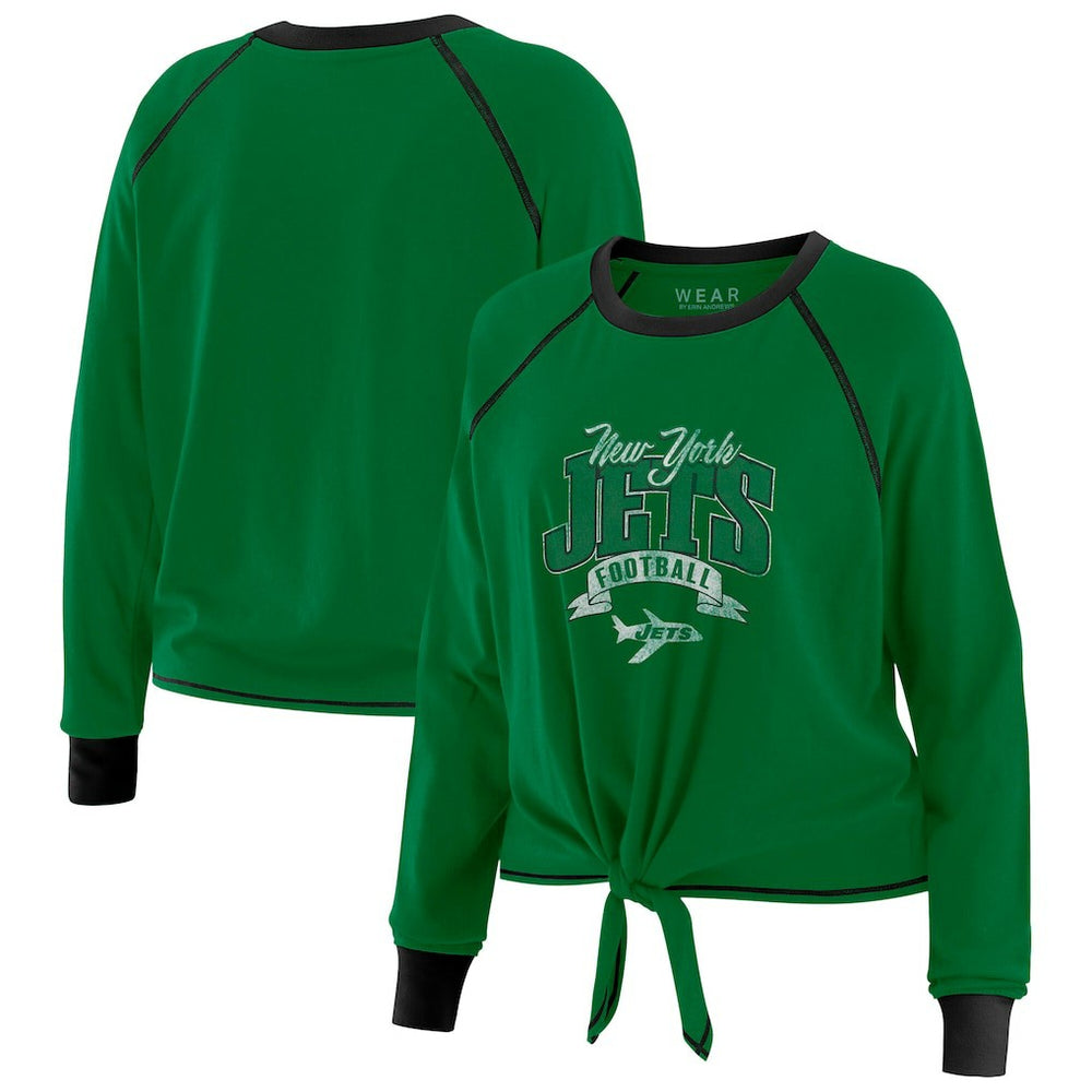 New York Jets WEAR by Erin Andrews Women's Plus Size Tie-Front Long Sleeve Top Green/Black