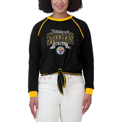 Pittsburgh Steelers WEAR by Erin Andrews Women's Plus Size Tie-Front Long Sleeve Top Black/Gold