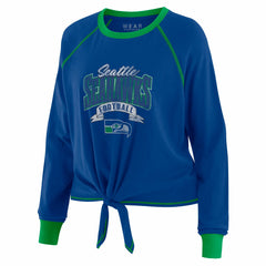 Seattle Seahawks WEAR by Erin Andrews Women's Plus Size Tie-Front Long Sleeve Top Royal/Neon Green
