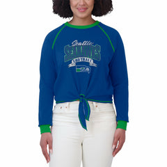 Seattle Seahawks WEAR by Erin Andrews Women's Plus Size Tie-Front Long Sleeve Top Royal/Neon Green