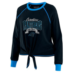 Carolina Panthers WEAR by Erin Andrews Women's Plus Size Tie-Front Long Sleeve Top Black/Blue