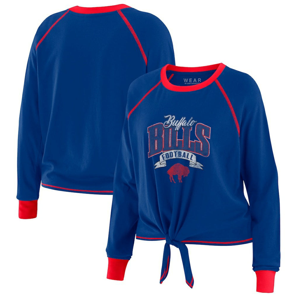 Buffalo Bills WEAR by Erin Andrews Women's Plus Size Tie-Front Long Sleeve Top Royal/Red