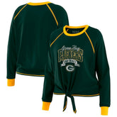 Green Bay Packers WEAR by Erin Andrews Women's Plus Size Tie-Front Long Sleeve Top Green/Gold