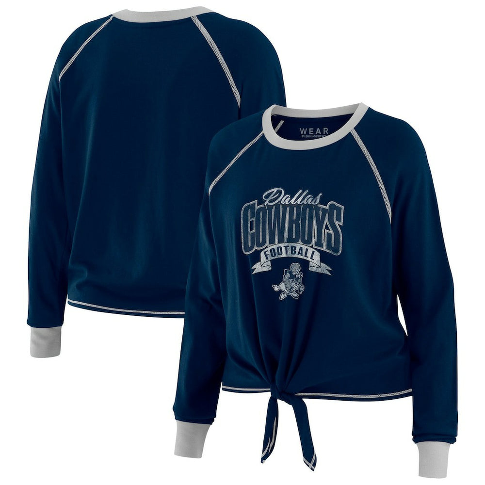 Dallas Cowboys WEAR by Erin Andrews Women's Plus Size Tie-Front Long Sleeve Top Navy/Silver