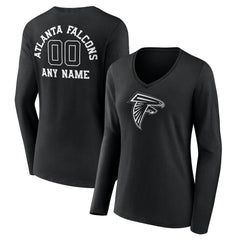 Atlanta Falcons Women's Personalized Name & Number Monochrome Long Sleeve V-Neck T-Shirt Black