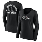 Baltimore Ravens Women's Personalized Name & Number Monochrome Long Sleeve V-Neck T-Shirt Black