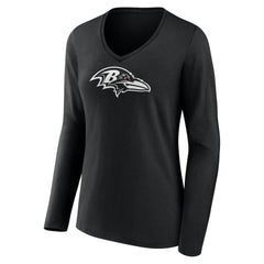 Baltimore Ravens Women's Personalized Name & Number Monochrome Long Sleeve V-Neck T-Shirt Black