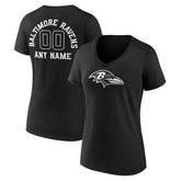 Baltimore Ravens Women's Personalized Name & Number Monochrome V-Neck T-Shirt Black