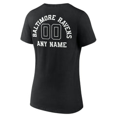 Baltimore Ravens Women's Personalized Name & Number Monochrome V-Neck T-Shirt Black