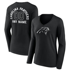 Carolina Panthers Women's Personalized Name & Number Monochrome Long Sleeve V-Neck T-Shirt Black