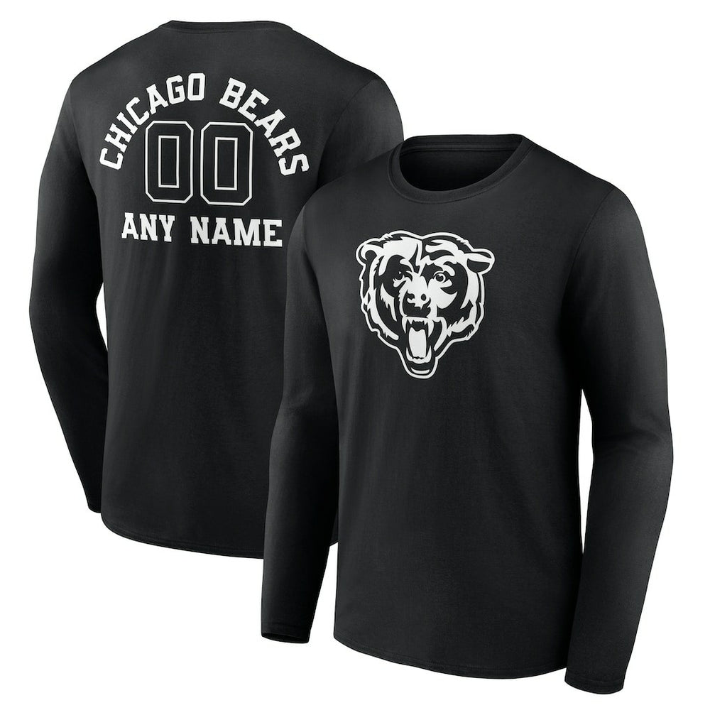 Chicago Bears Personalized Name & Number Monochrome Long Sleeve T-Shirt Black