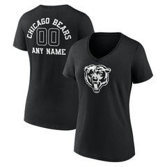 Chicago Bears Women's Personalized Name & Number Monochrome V-Neck T-Shirt Black