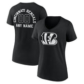 Cincinnati Bengals Women's Personalized Name & Number Monochrome V-Neck T-Shirt Black