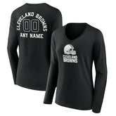 Cleveland Browns Women's Personalized Name & Number Monochrome Long Sleeve V-Neck T-Shirt Black