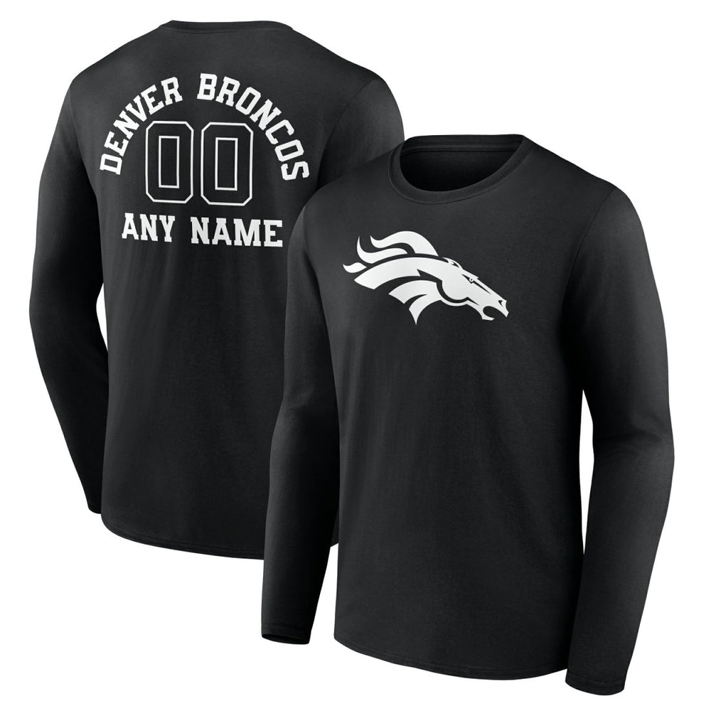 Denver Broncos Personalized Name & Number Monochrome Long Sleeve T-Shirt Black