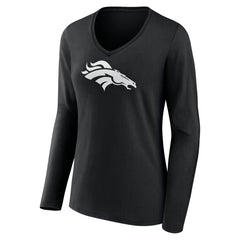 Denver Broncos Women's Personalized Name & Number Monochrome Long Sleeve V-Neck T-Shirt Black