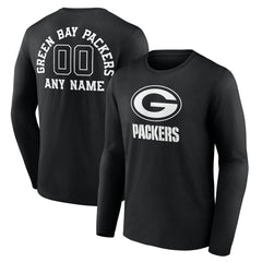 Green Bay Packers Personalized Name & Number Monochrome Long Sleeve T-Shirt Black