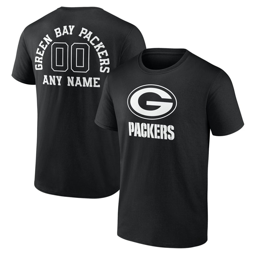 Green Bay Packers Personalized Name & Number Monochrome T-Shirt Black