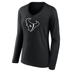 Houston Texans Women's Personalized Name & Number Monochrome Long Sleeve V-Neck T-Shirt Black