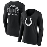 Indianapolis Colts Women's Personalized Name & Number Monochrome Long Sleeve V-Neck T-Shirt Black